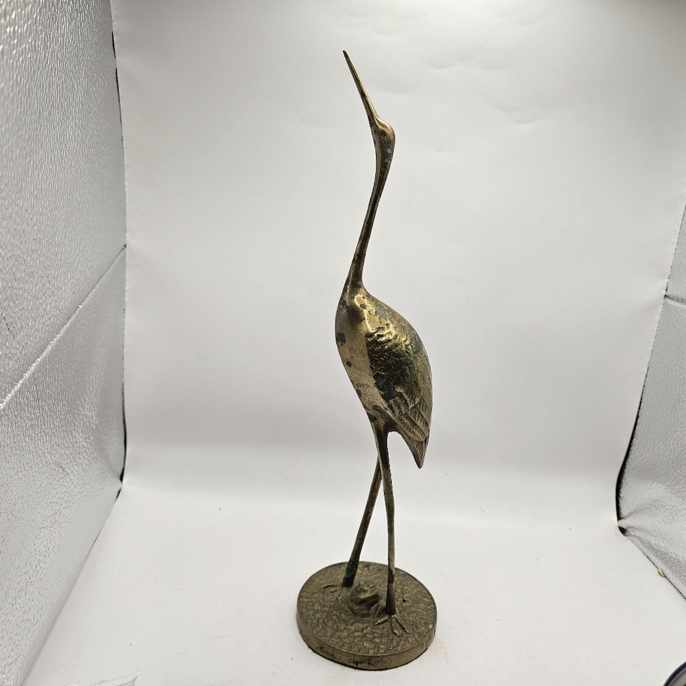 Brass Herring Crane Figurine MCM Home Decor 12" Used Condition.  Item is in used